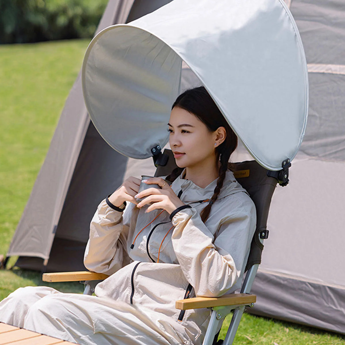 Chair Umbrella Canopy Universal Silver Coated PU Foldable Portable Chair Sun Shade Attachment with Adjustable Clamp for Beach Vue Default Title