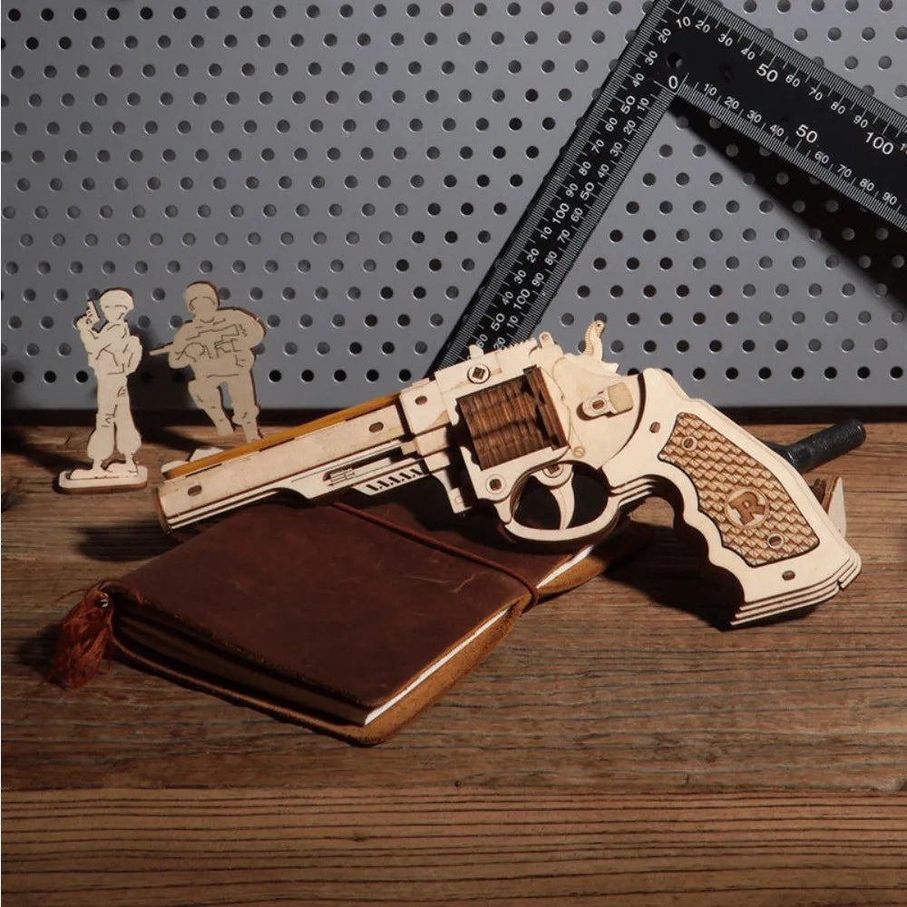 Revolver Building Block Toy DIY Handmade Wooden Puzzle Assembly Model Educational Toys Simulation Model Vue