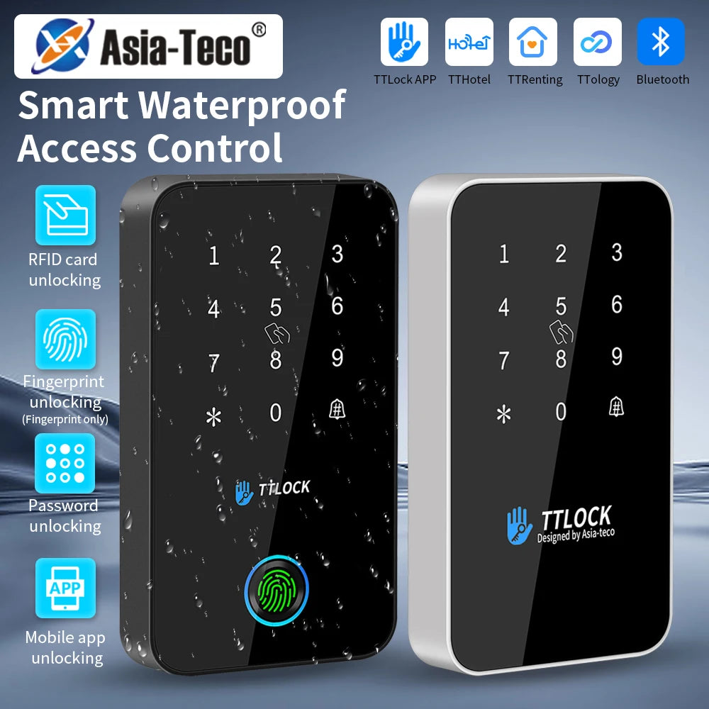 Asia-Teco IP67 Outdoor 13.56MHZ NFC Keypad Ttlock App Fingerprint MJ03 Work with G2 Gateway Password Access Controller System Vue