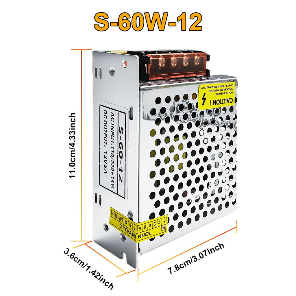 Switching Power Supply 60W 250W 500W AC 110V 220V to DC 12V Converter Transformer Light Transformer Source LED Adapter CCTV Vue 60W 12V