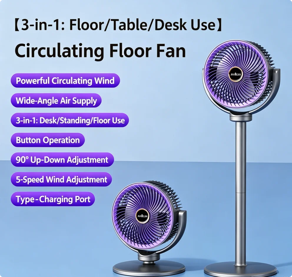 Wireless Fan Height Adjustable Outdoor Travel Camping Long Endurance