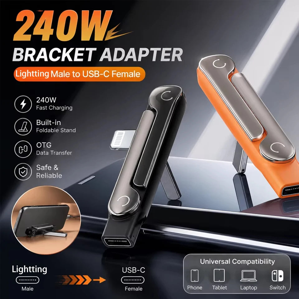 240W USB type-c Lightning Built-in Stand Adapter Multi-function Foldable Converter for phone Vue