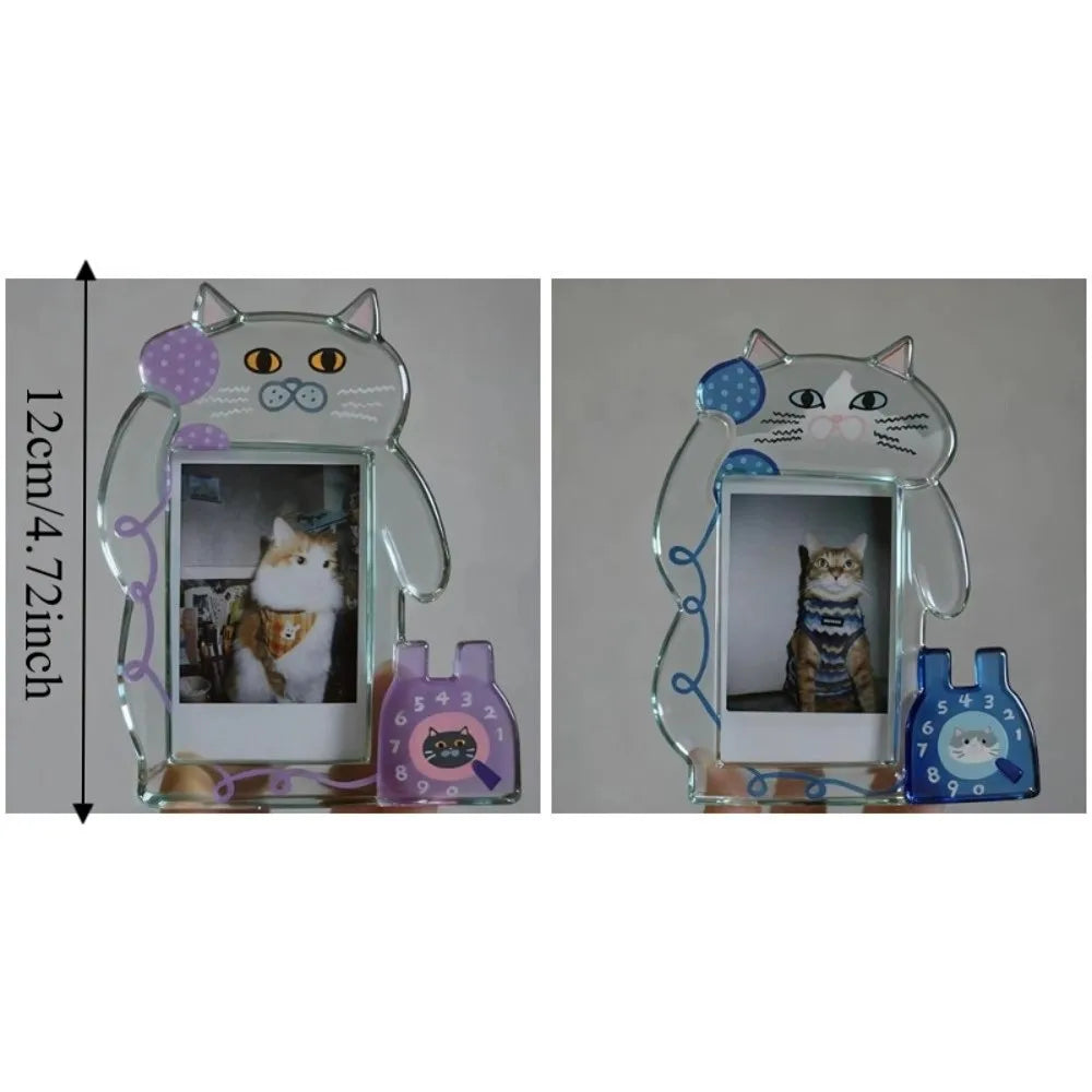 Cute 3-inch Acrylic Cat Photo Frame Animal Shape Smooth Instant Photo Frame Transparent Cartoon Photo Collection Frame Office Vue