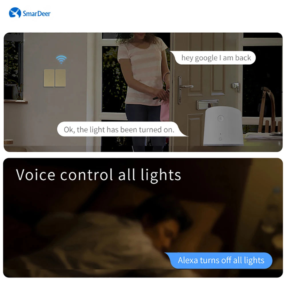 SmarDeer ZigBee Smart Life Light Switch Push Button EU Wall Interruptor Inteligente Tuya App Remote Control Vue