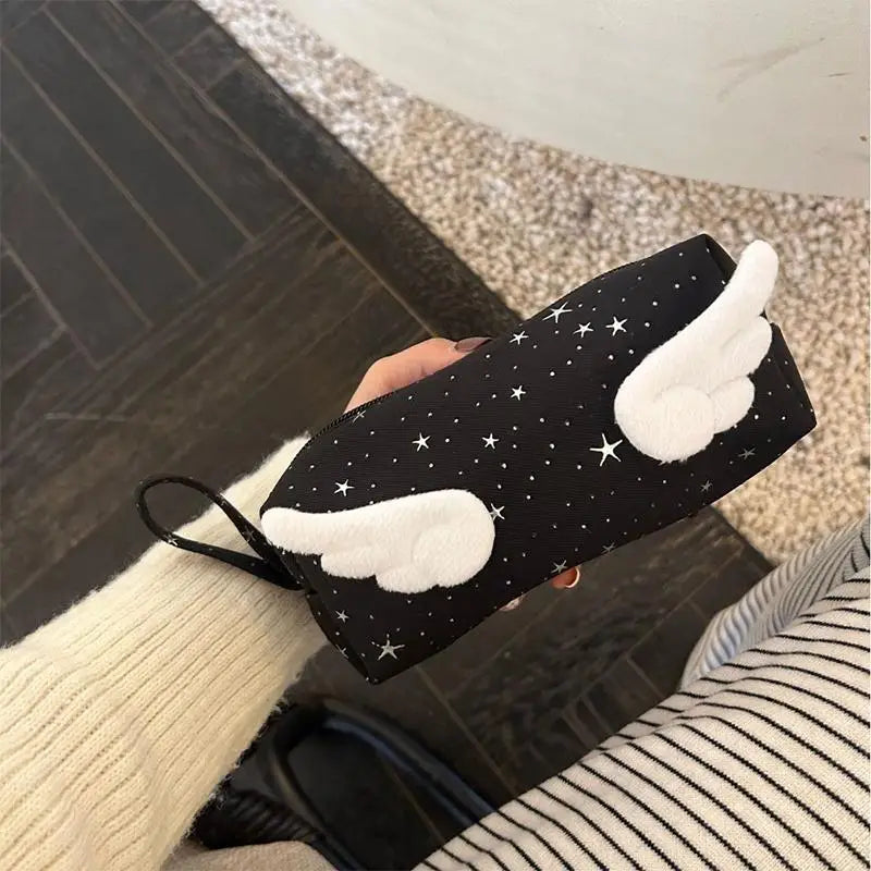 Print Wings Star Dots Pencil Case Y2k Desktop Storage Korean Style Pen Bag Large Capacity Stationery Storage Vue A3