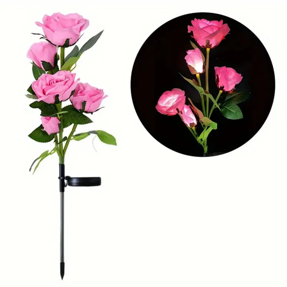 1/2PC Solar 5 Heads Rose Lights,Outdoor Artificial Flower LED Garden Lamp,Waterproof Landscape Stake Light,Patio Yard Home Decor Vue Pink 1PC