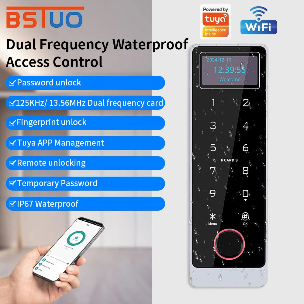 Metal Waterproof Support Tuya App RFID Wifi Biometric Fingerprint Touch Keyboard RF 125Khz/13.56Mhz Access Control Remote Unlock Vue