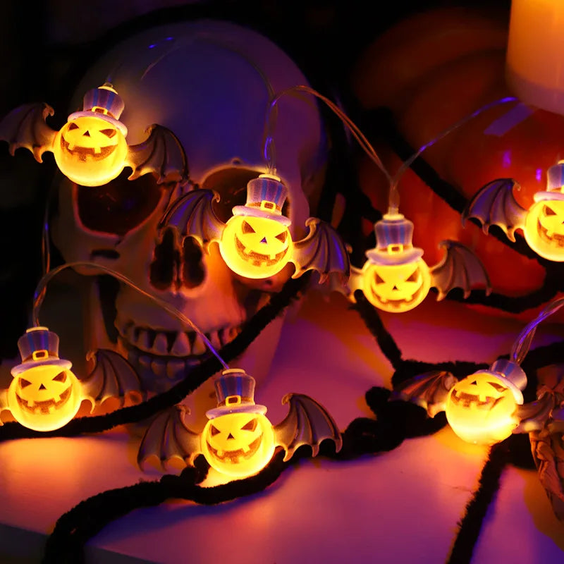Halloween Decoration Bat Pumpkin String Lights Jack O Lantern LED Lights for Indoor Windows Ornaments Light Decor N010 Vue