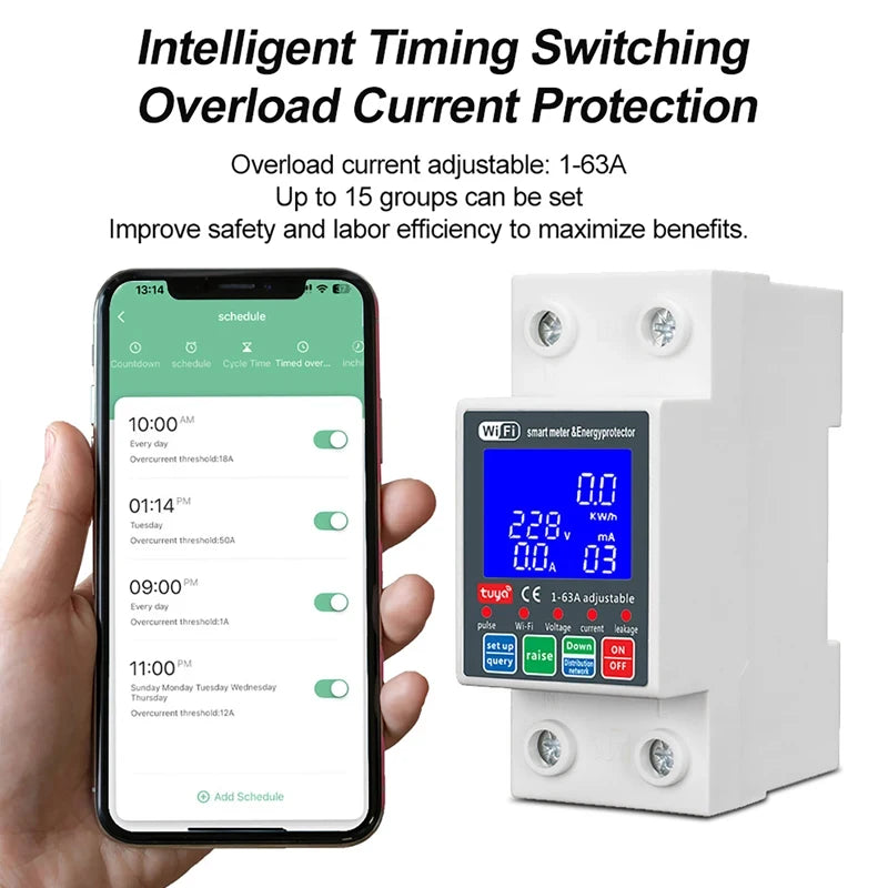 63A Smart Life PV Smart Circuit Breaker Tuya Voltage Relay 230V Wifi Current Leakage Protection MCB Automatic Switch Vue