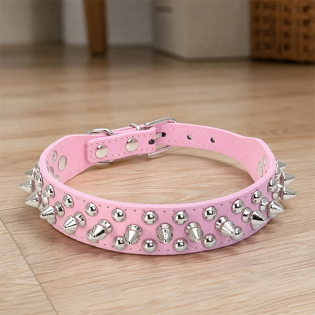 Spiked PU Leather Dog & Cat Collar | Rivet Punk Stud Style Spiked Pet Collar Vue