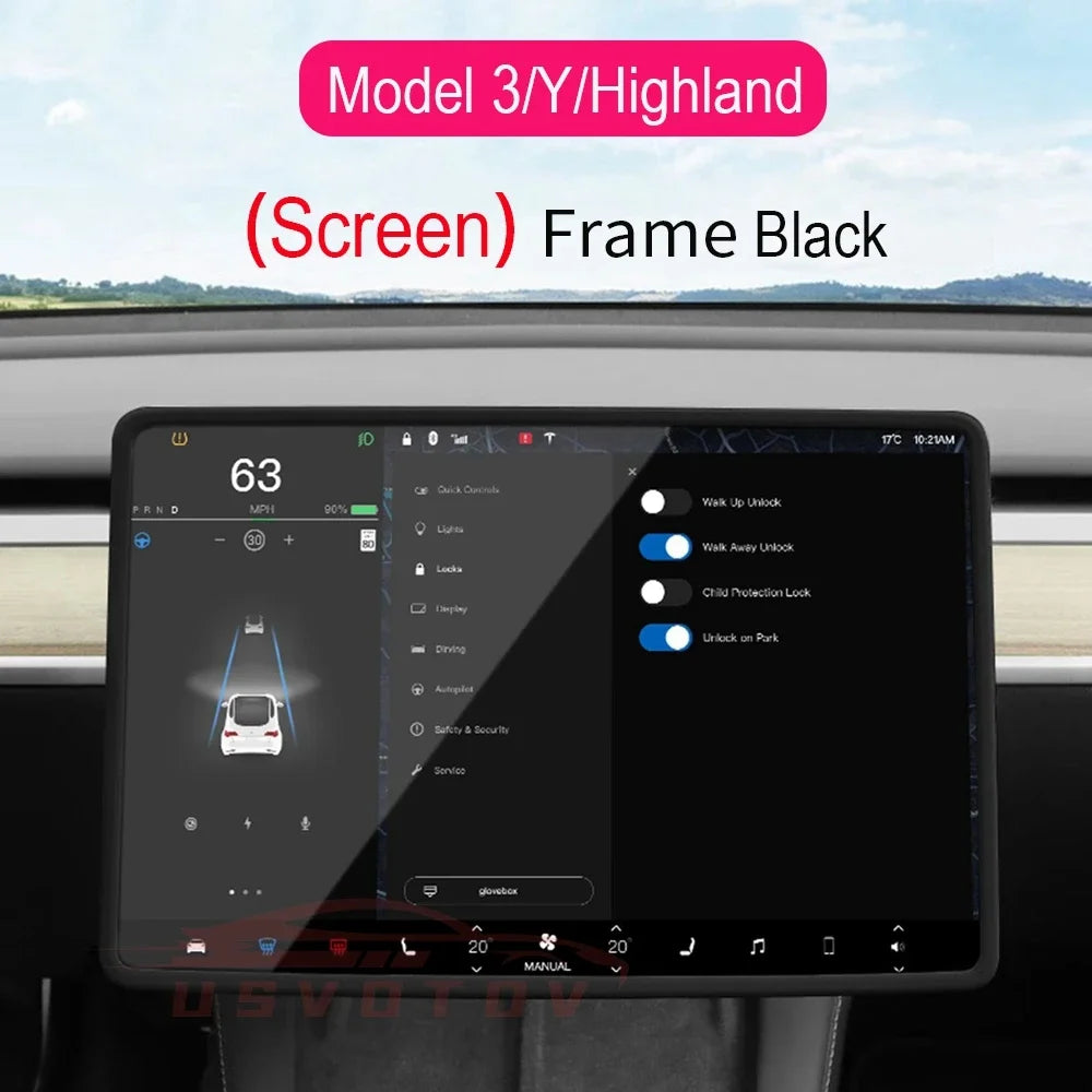 For Tesla Model 3/Y Juniper 2025 Silicone Protective Frame Edge Cover Central Control Display Screen Protector Car Accessories Vue Screen Frame Black