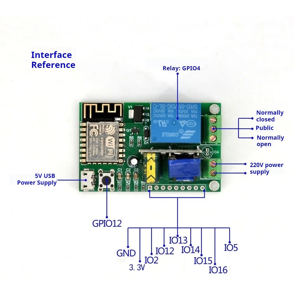 ESP8266-12F Secondary Development DIY Relay Module WiFi Remote Control Relay Support TCPServer/TCPClient Modes 220V/5V Powered Vue