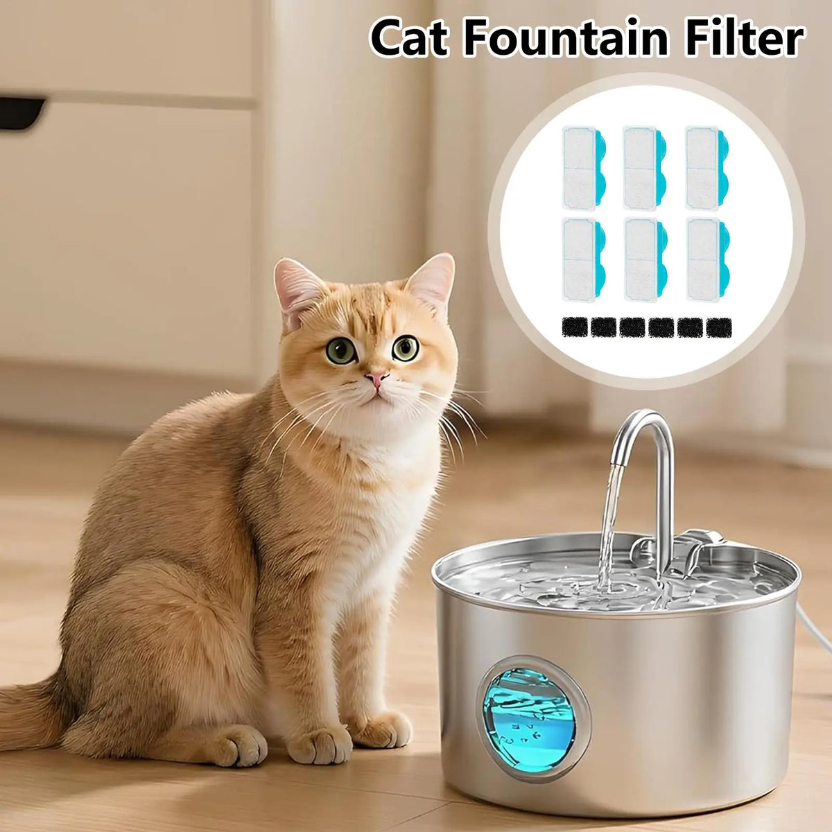 Cat Water Fountain Filter Replacement, Odor Remover with Sponge, Compatible with Most Pet Drinking Dispensers for Fresh Water Vue