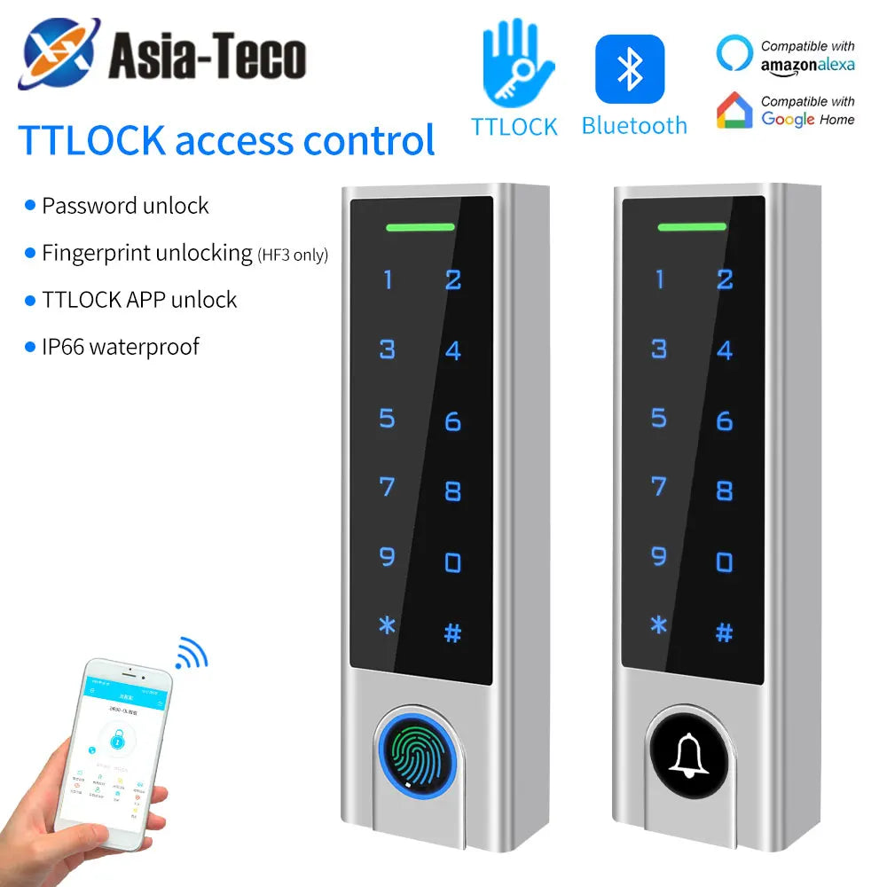 Zine-Alloy IP66 Waterproof Smart TTLock App Bluetooth Fingerprint or Bell Access Control Keypad Opener Reader Door Lock System Vue