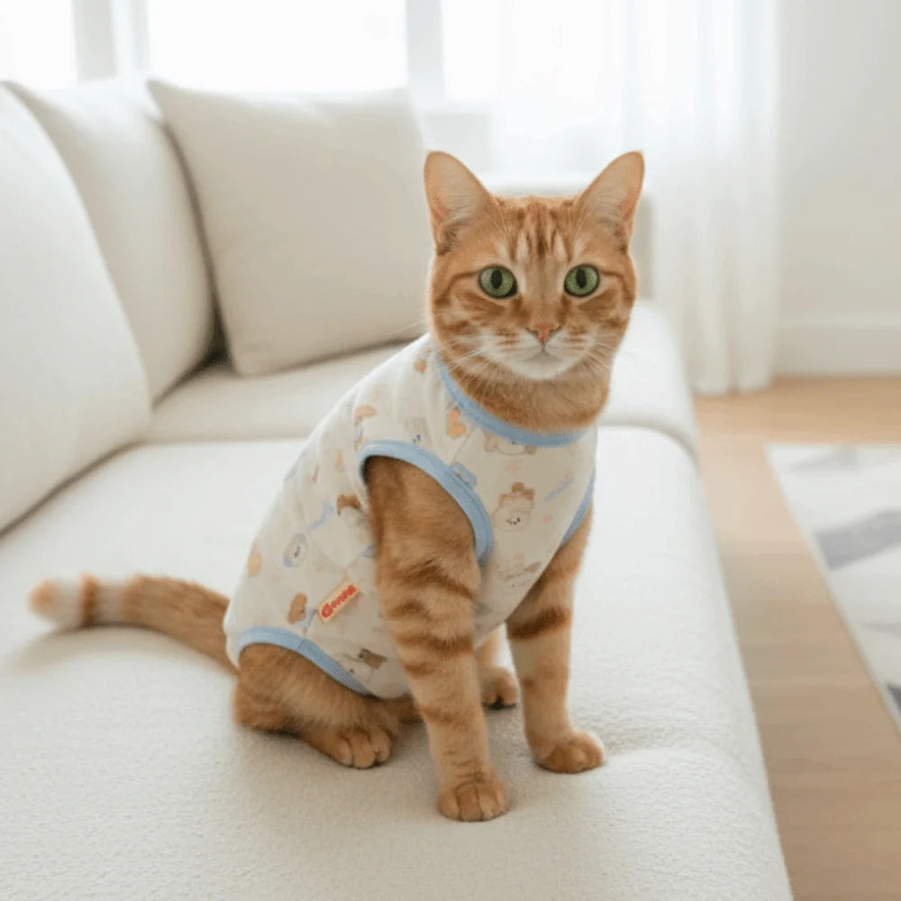 High Elasticity Cat Sterilization Suit Breathable Soft Cat Recovery Clothing Comfortable Dog Pattern Pet Anti-Licking Vest Vue