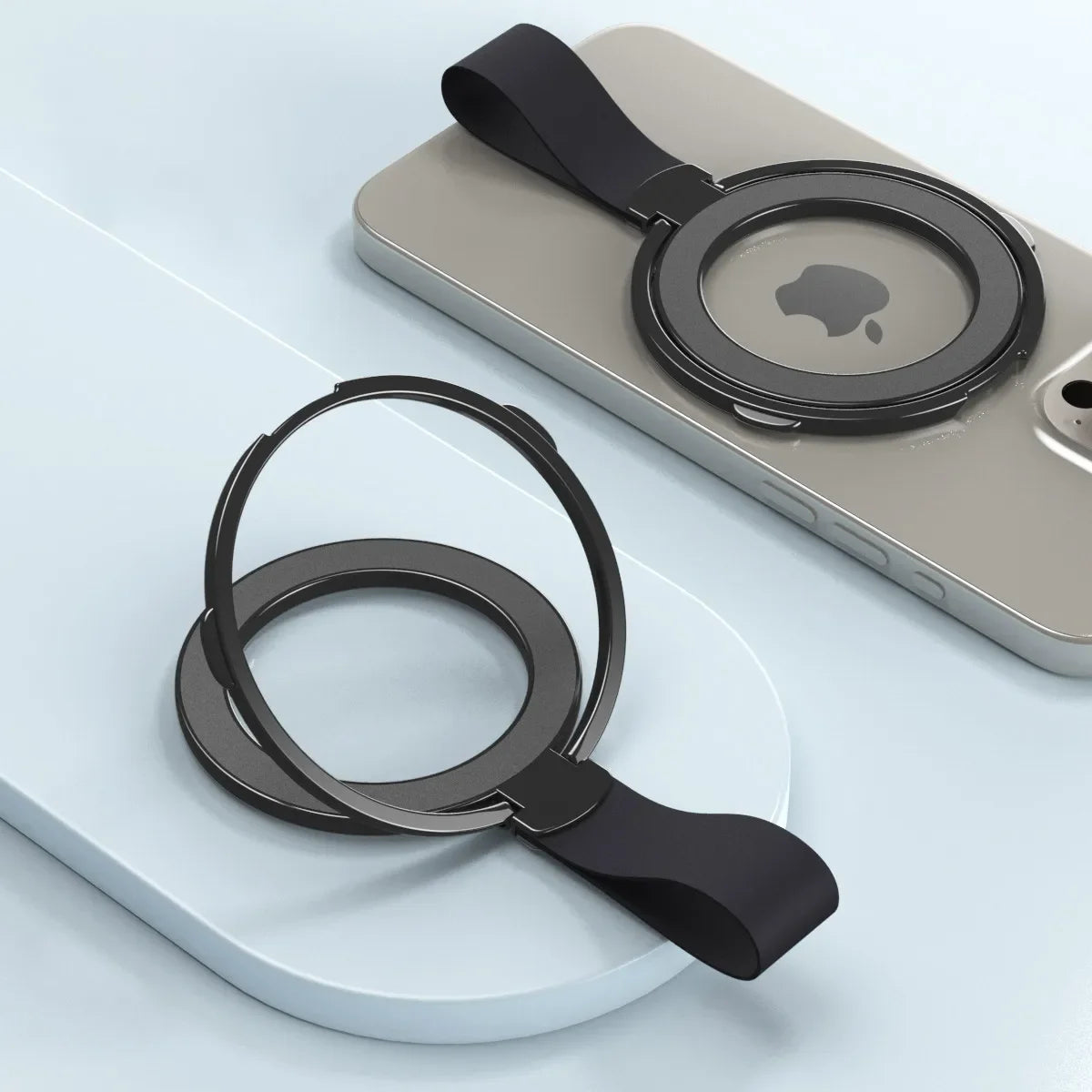 Universal Magnetic Phone Stand Grip Finger Ring Car Magsafe Holder Bracket Hand Strap For iPhone 15 14 12 Pro Max Plus Samsung Vue Black-Black Strap