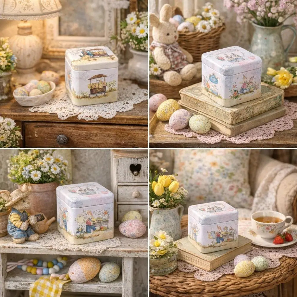 Multi-Purpose Cartoon Easter Tinplate Box Metal with Lids Rabbits Candy Box Portable Vintage Storage Box Gifts Vue