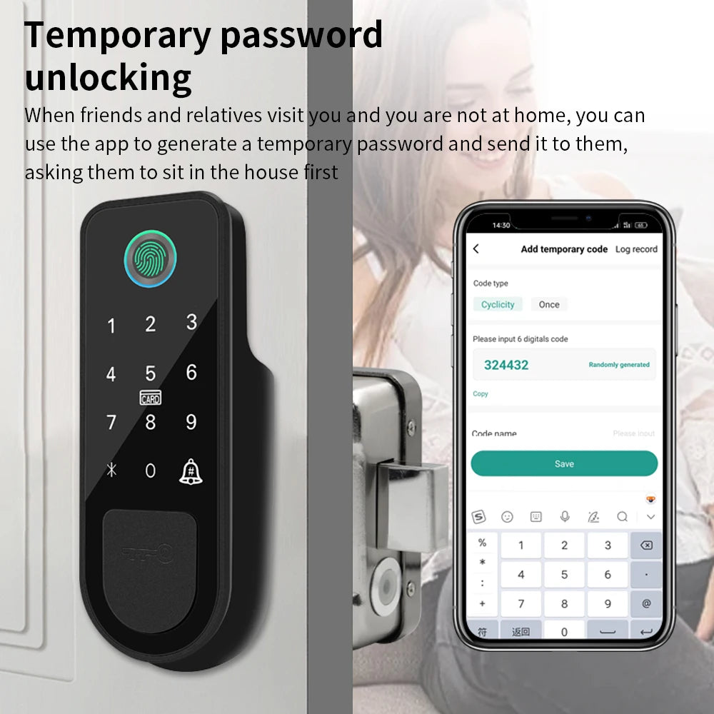 2355-tuya Digital Keypad Door Lock Fingerprint Lock Remote Control Lock Keyless Door Lock Hide Key Easy install Rainproof Vue