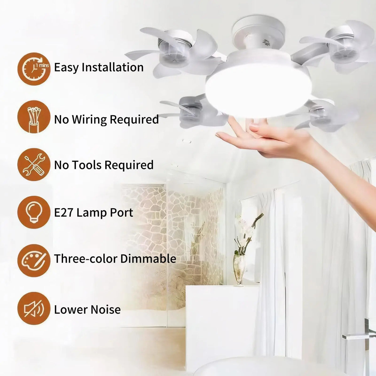 Screw in Ceiling Fan with Remote Control Light Bulb Dimmable 3 Color Temperatures & 3 Wind Speeds for Bedroom, Kitchen (4 Head) Vue