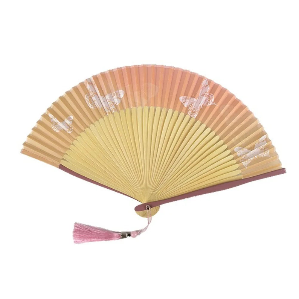 Lightweight Butterfly Pattern Folding Hand Fan Retro Delicate Dance Fan Portable Creative Decorative Fan Photography Vue Pink