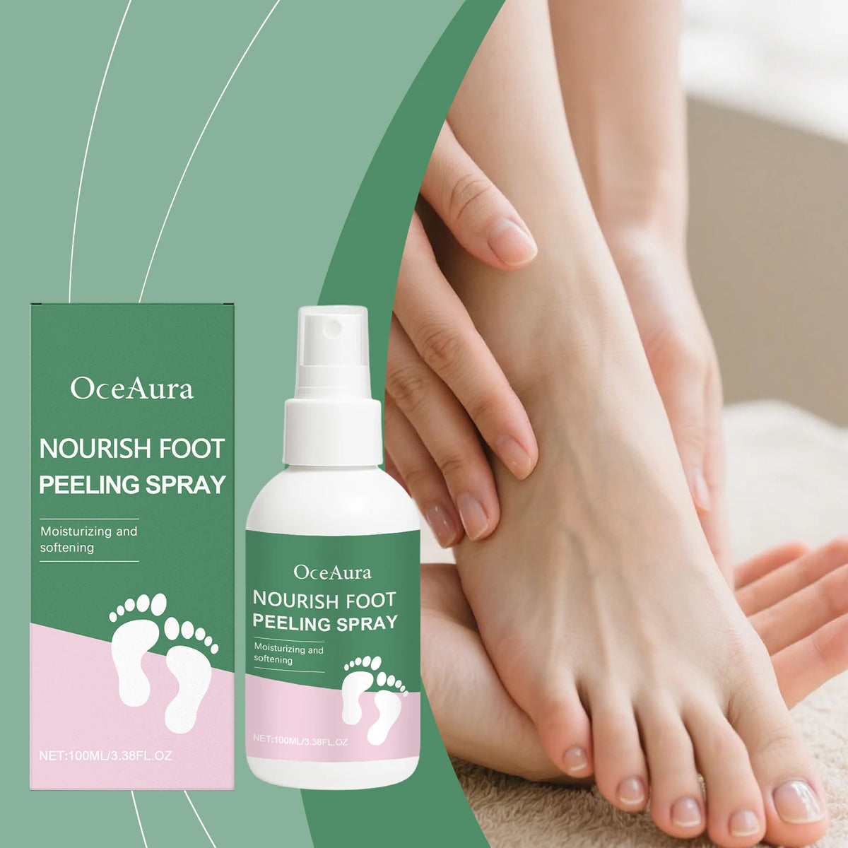 OCEAURA Foot Exfoliating Spray Deep Clean Relieve Dryness Moisturize Epidermis Massage Skin Improve Roughness Feet Nourish Spray Vue