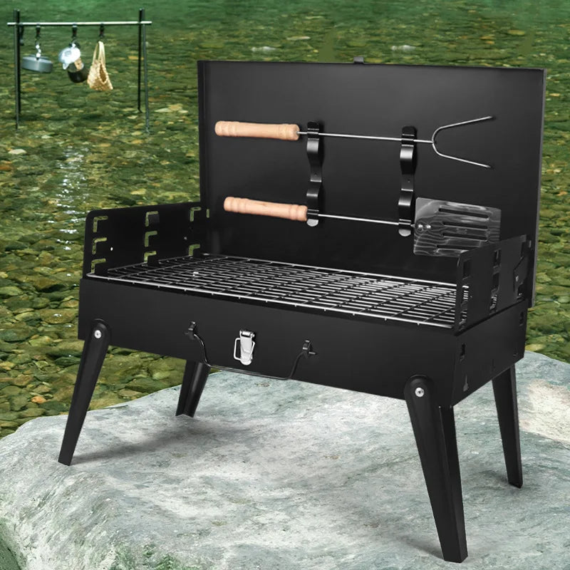 Folding Portable Barbecue Charcoal Grill Stainless Steel Small Mini BBQ Tool Kits for Outdoor Cooking Camping Picnics Beach Vue