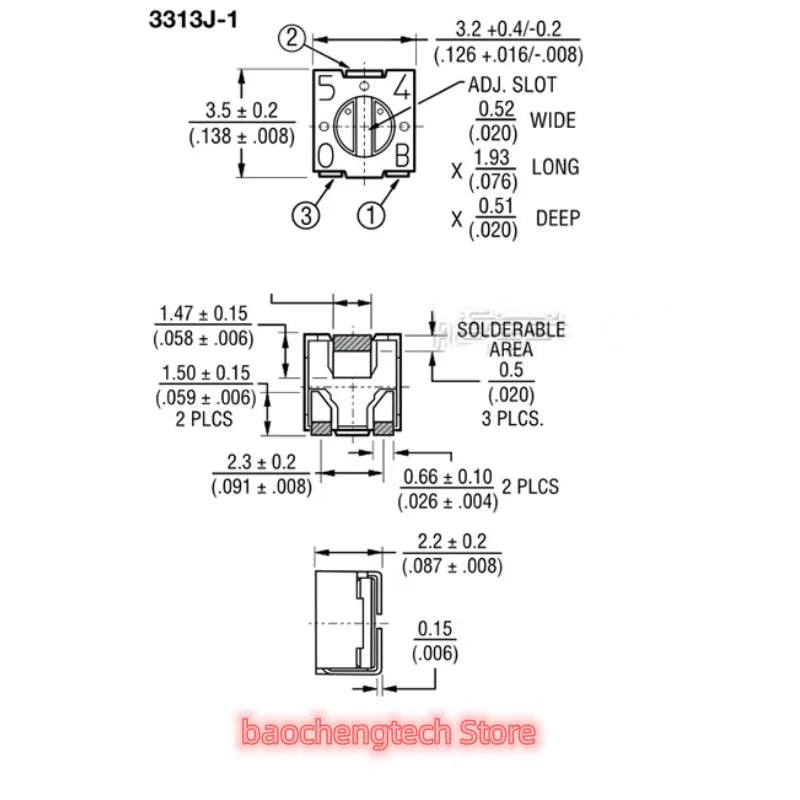 10pcs 3313J 3mm Square Automotive Trimming Potentiometer 10 20 50 100 200 500 Ohm1K 2K 5K 10K 20K 50K 100K 200K 500K 1M 2M Vue