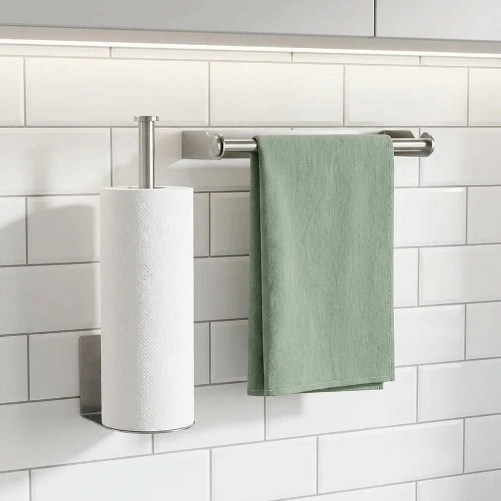 Stainless Steel Plastic Wrap Holder Wall Mounted Space Saving Roll Towel Rack Adhesive or Screw-in Cling Wrap Holder Vue