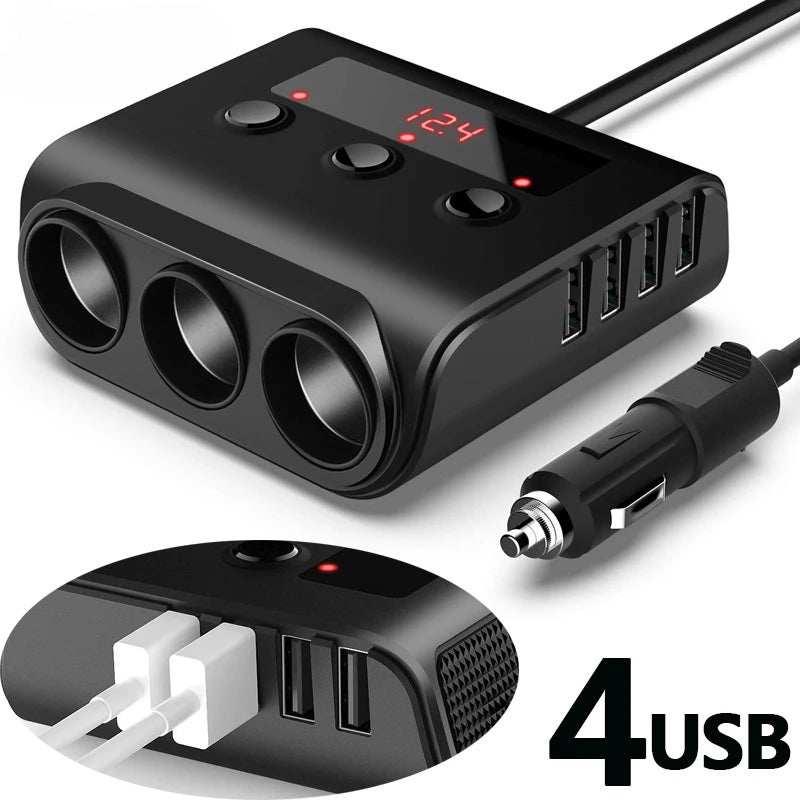 Powstation Cigarette Lighter socket splitter Charger 120W 4 USB Port Car Charger USB Charger Type C Port Car Socket Splitter Vue