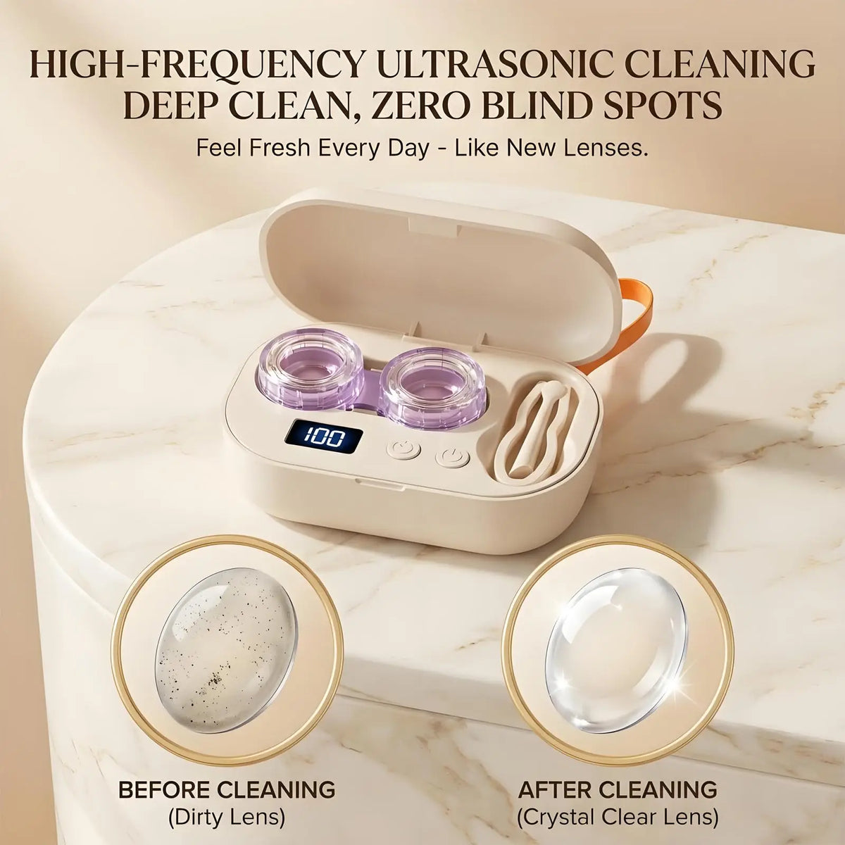 Ultrasonic Contact Lens Cleaner Portable Automatic Washer & Contact Lens Cleaner Machine for Gym, Sports, Travel,Daily Eye Care Vue