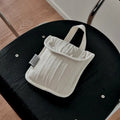Minimalist Quilted Nylon Mini Bag Portable Small Handbag With Handle Snap Button Closure Casual Pouch For Daily Commute Travel Vue White