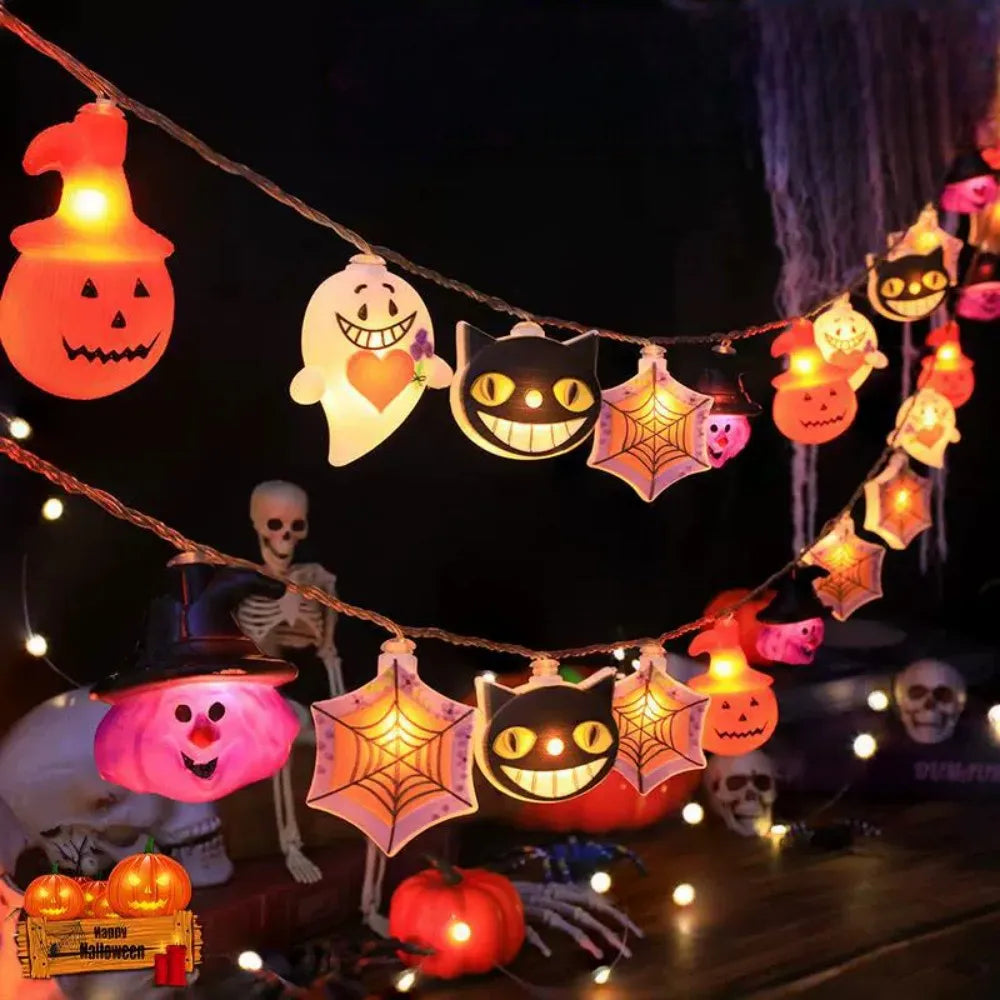 Halloween LED String Lights, Fairy Lights with Ghost, Pumpkin, Black Cat and Spider Web for Indoor Halloween Party, Home, Wall Vue