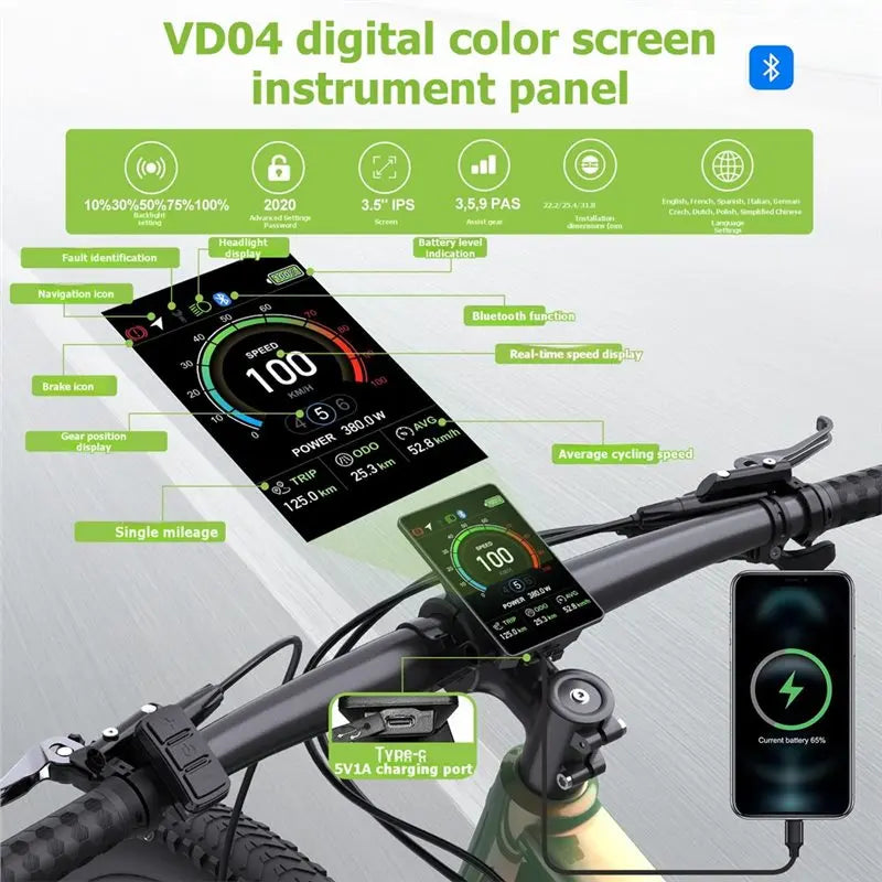 Hot-For Tongsheng 5Pin E-Bike Control Panel VD04 Bluetooth Display Waterproof Ebike Display Part CAN Protocol Vue