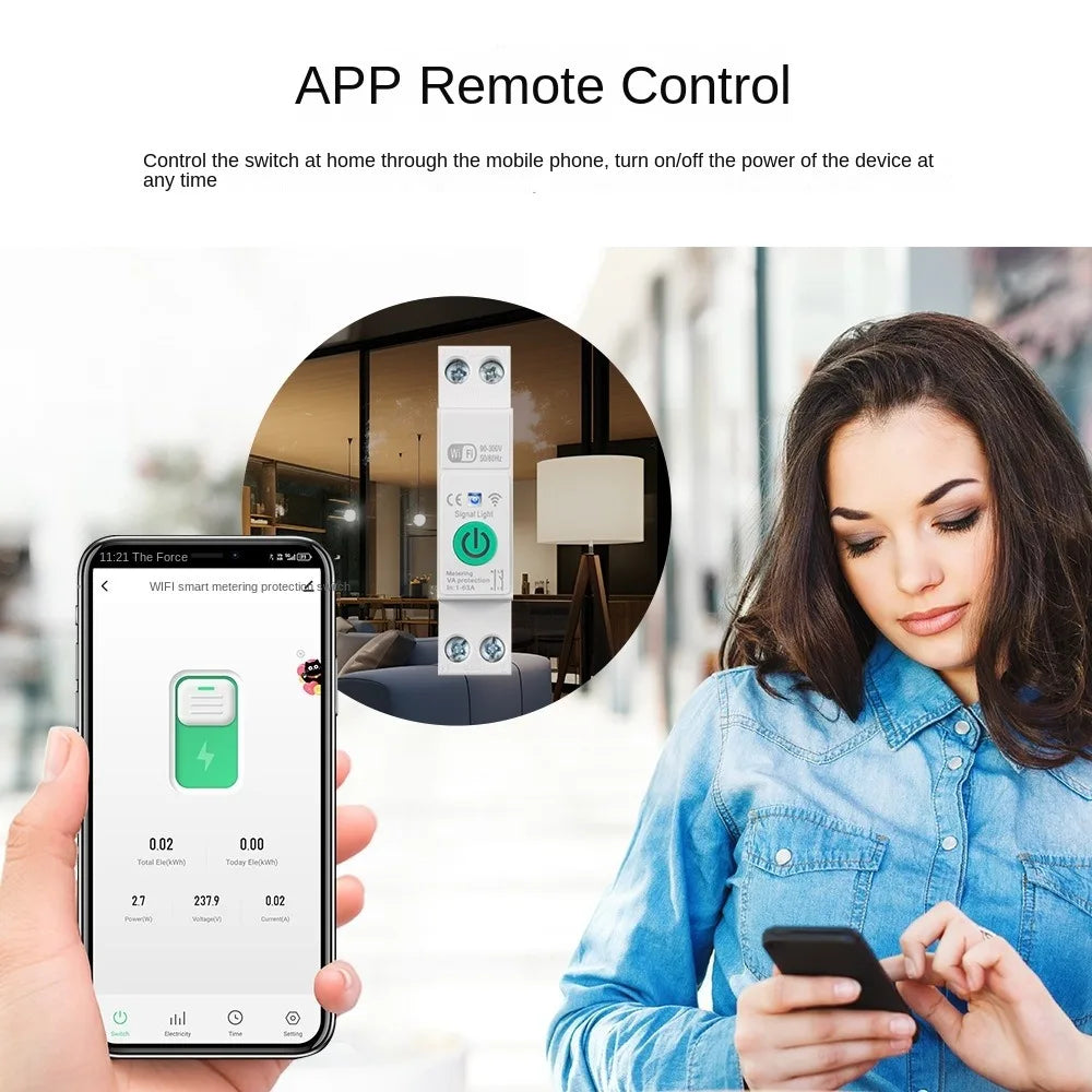 Remote Voice Control Tuya WiFi Smart Circuit Breaker Electricity Statistics Energy Kwh Metering Din Rail Switch Monitoring Vue