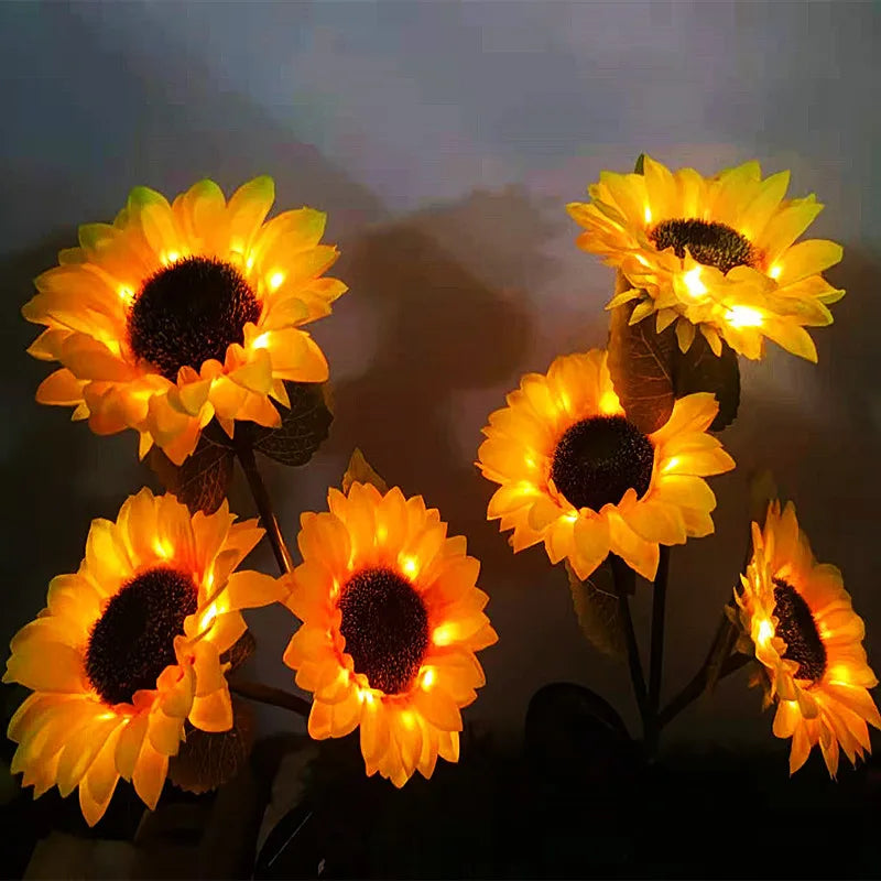 3-head Sunflower Solar-Powered LED Yard Lights Garden Decor Lamp Waterproof Outdoor Floral Ambiance Lawn Lighting Vue