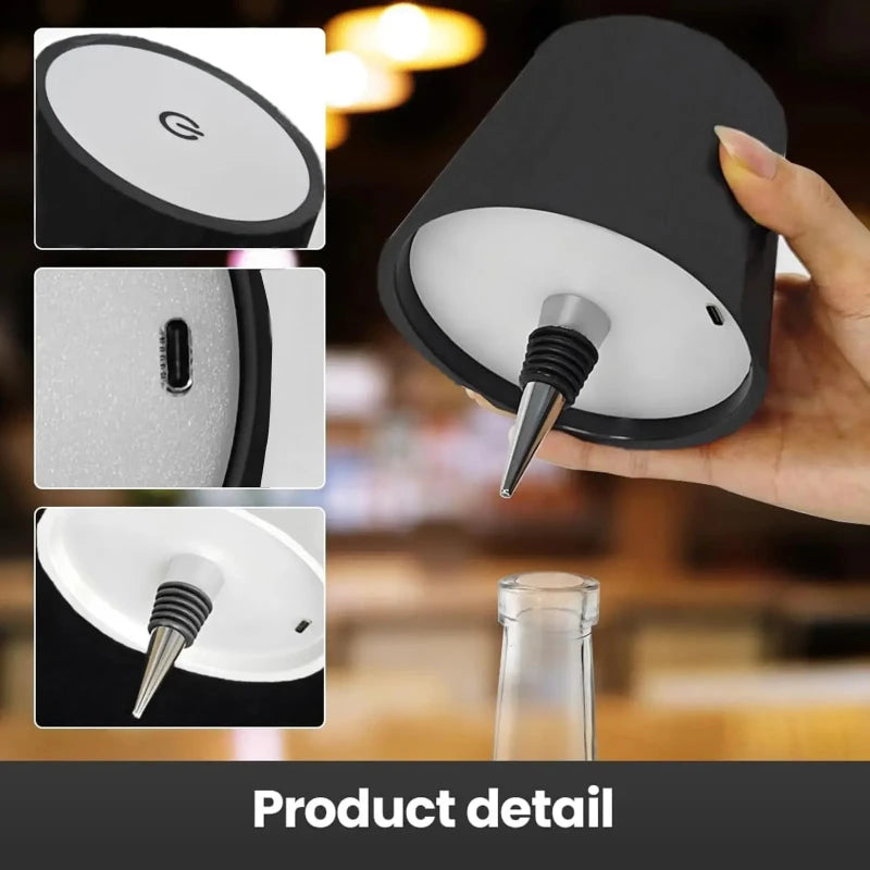 Wireless Bottle Table Lamp Touch Control 3 Colors and Stepless Dimming Night Lamp for Outdoor Bar Wine Bottles Decor Desk Lights Vue