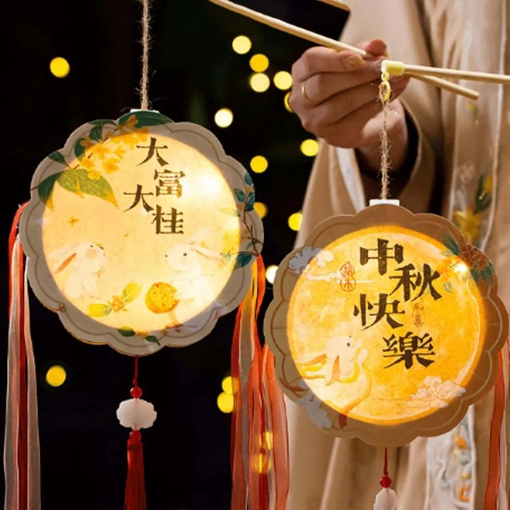 Luminous Mooncake Lantern Portable Traditional Rabbit Lamp Cell Battery Powered Glowing Mid Autumn Lantern Holiday Gift Vue