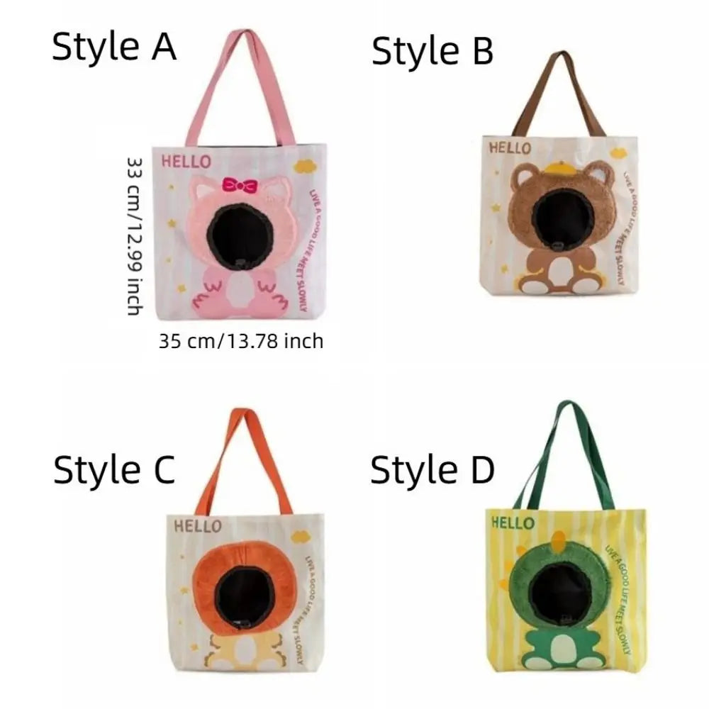 Cat Outing Bag Breathable Cat Carrier Bag Cartoon Canvas Puppy Travel Bag Portable with Hole Pet Carrying Bag Outdoor Travel Vue