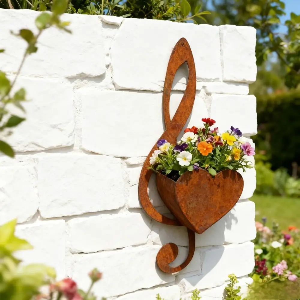 Iron Music Note Hanging Pot Wall Mounted Rustic Design Wall Hanging Planter Decorative Heart Shaped Succulents Flowers Pot Vue