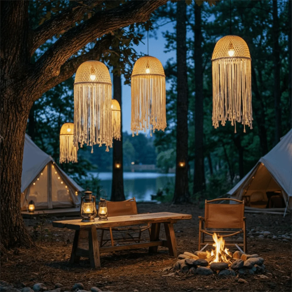 Handmade Waterproof Rope Lantern Vintage Style Jellyfish Design Bamboo Weaving Lamp Bamboo Woven Outdoor Lantern Garden Vue