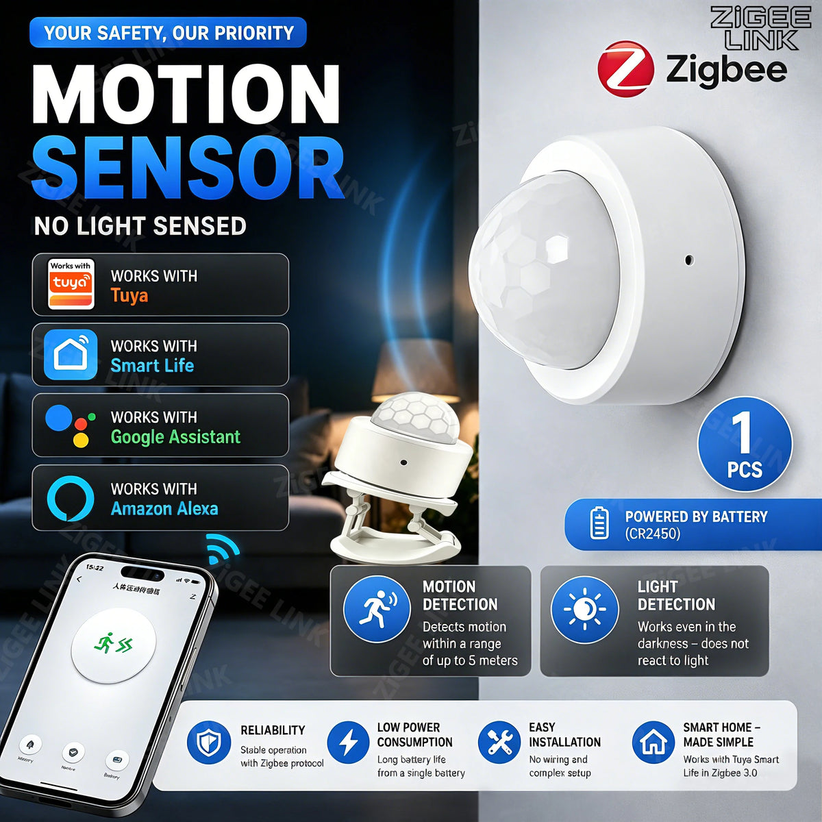 Zigbee 3.0 Mini PIR Motion Sensor Human Motion Infrared Detector Security Alarm Works With Alexa Google Home Require Gateway Vue