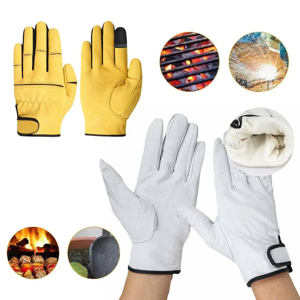 Sheepskin Leather Work Gloves Workers Work Welding Safety Protection Wear-Resistant For Construction Gardening Sports Vue