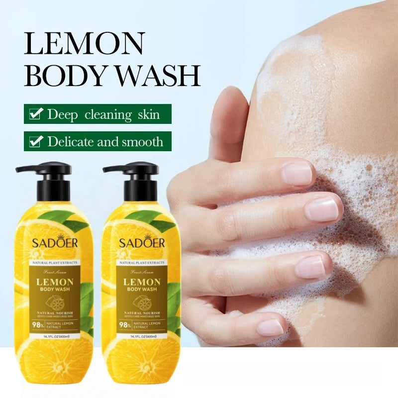 Lemon Shower Gel 400ml, Hypoallergenic, Alcohol-Free, Moisturizing, Nourishing for Skin Care, Refreshing and Oil-Controlling, Suitable for Use All Year Round, Easily Controls Oil and Cleanses Dirt through Rubbing, and Lasts f Vue