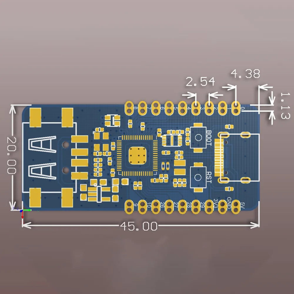 RP2350A MCU Board Type-C Powered USB-A Expansion W25Q16 Flash BOOT Reset Buttons Compact Half-hole Embedded Controller Module Vue