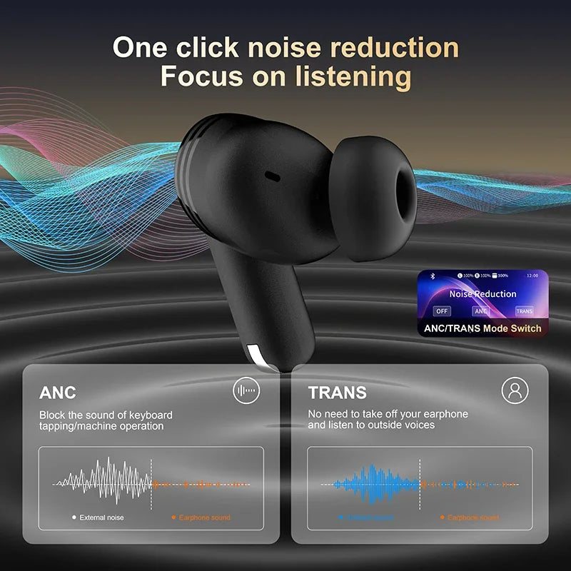 Wireless Earphones Smart Digital Display Touch Screen Bluetooth Headset Supports ANC ENC Active Noise Reduction Headphones Vue