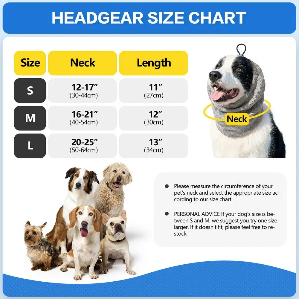 Adjustable Elastic Comfortable Dog Headband Cooling Ear Covers for Puppy Small Medium Large Breed Indoor Outdoor Home Summer Vue Gray M