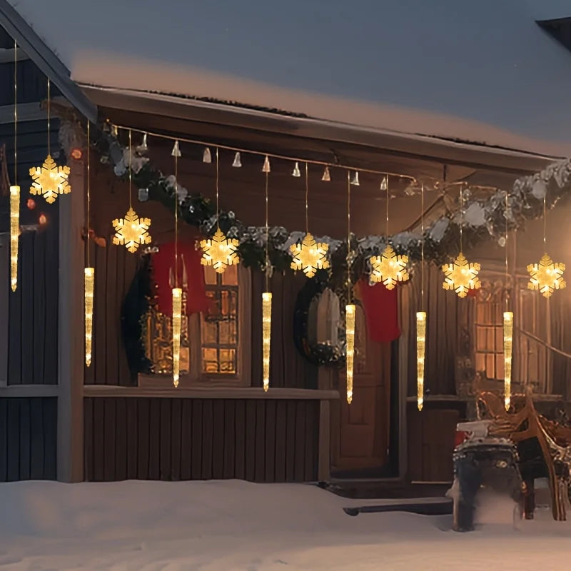 LED Christmas Icicle Snowflake Curtain Lights Indoor & Outdoor, USB Supply + Remote Control, 8 Light Modes, Easy Plug-and-Play Vue