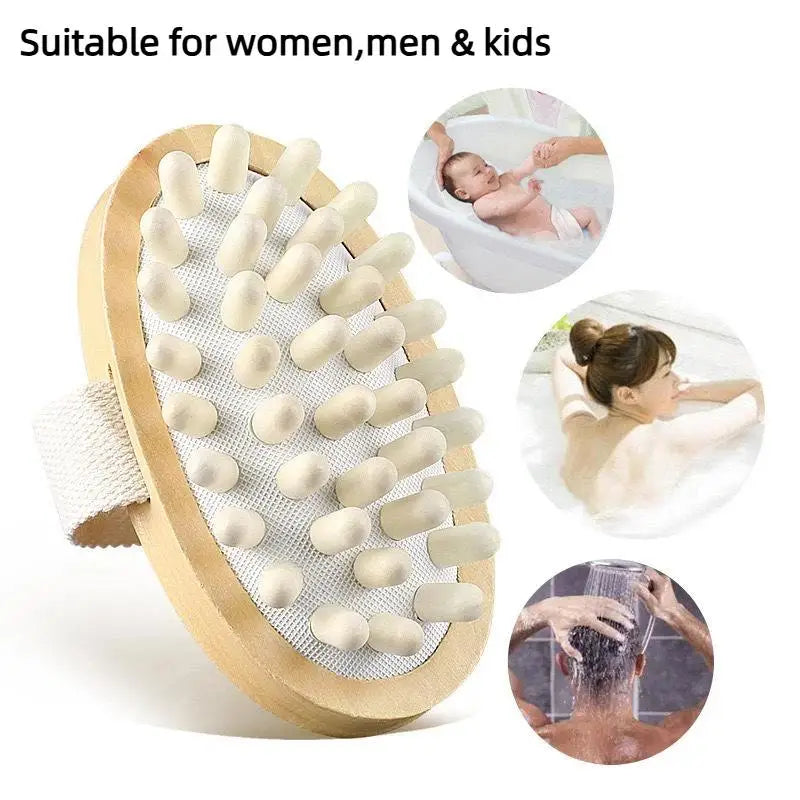 Wooden Body Massage Brush with Smooth Wood Nodes Soft Hand Strap for Muscle Relaxation Exfoliation Spa Vue