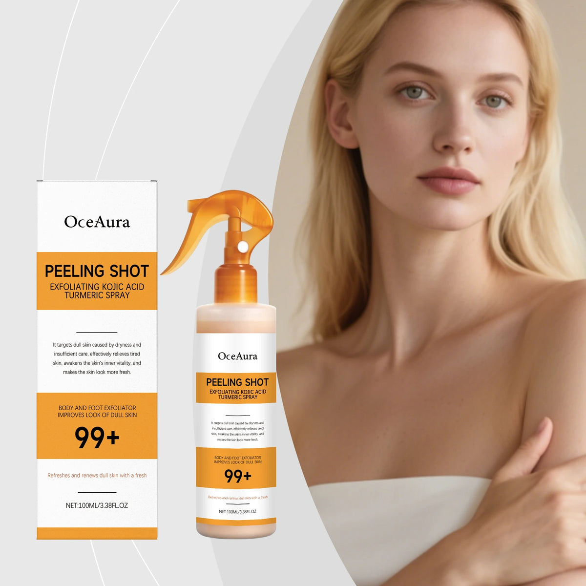 Natural Kojic Acid & Turmeric Exfoliating Spray - Gentle Deep Body Cleansing, Moisturizing and Skin-Softening Nourishing Mist Vue