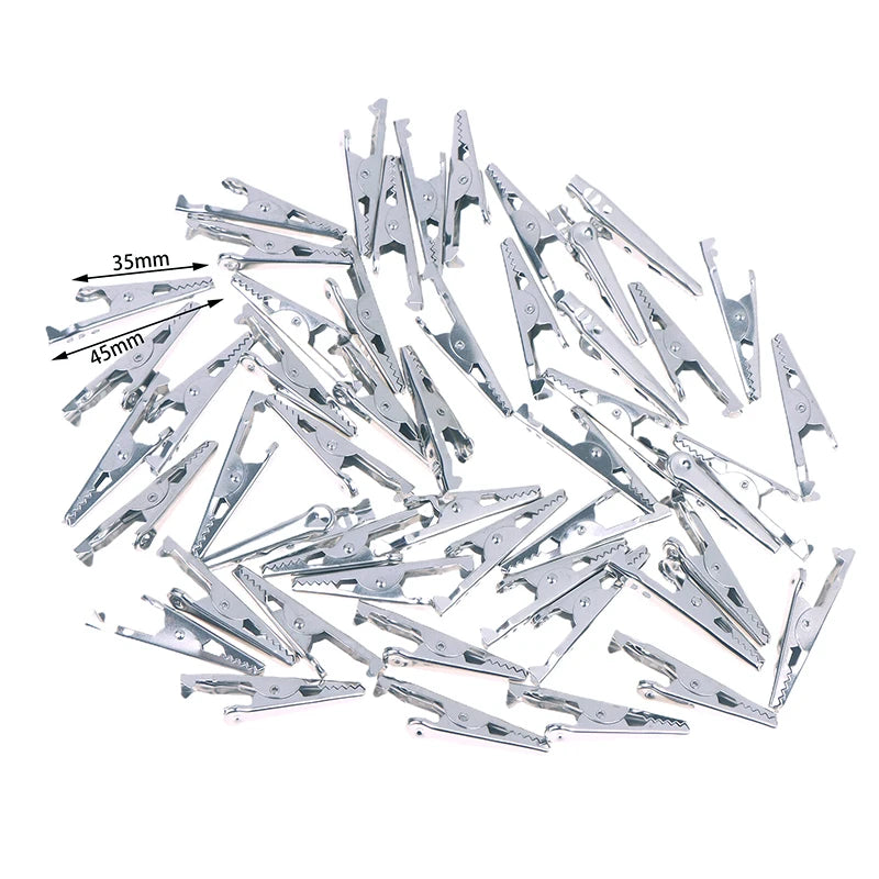 50PCS 28mm 35mm 45mm Mini Alligator Clips Mini Silver Metal Alligator Clip For Electric Testing For Battery Test Vue 45mm